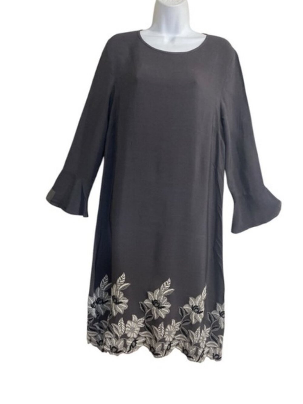 La fabrica del Lino LDF Gray Women Shift Dress embroidered event fall boho Y2K